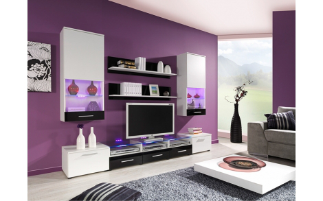 Вітальня Cama 2 білий - білий і чорний глянець CAMA MEBLE Польща